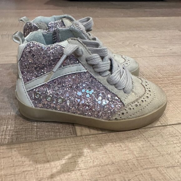 RILEY TODDLERS LILAC GLITTER HIGH TOP SNEAKERS SHOES GIRLS SIZE 7 - Picture 1 of 8
